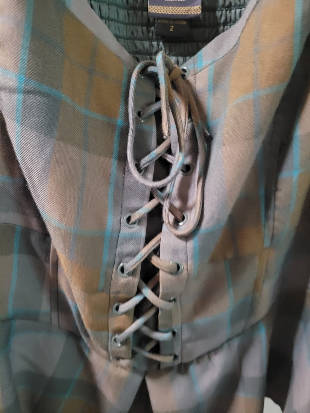 Torrid Outlander Corset-Style Plaid Peplum Top in Gray and Brown Size 2 - Picture 3 of 4